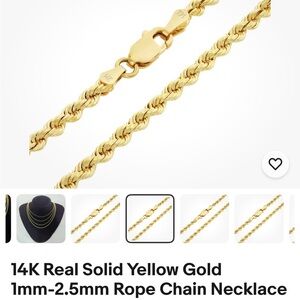 14K Gold Rope Chain Necklace starling silver 14K gold plated